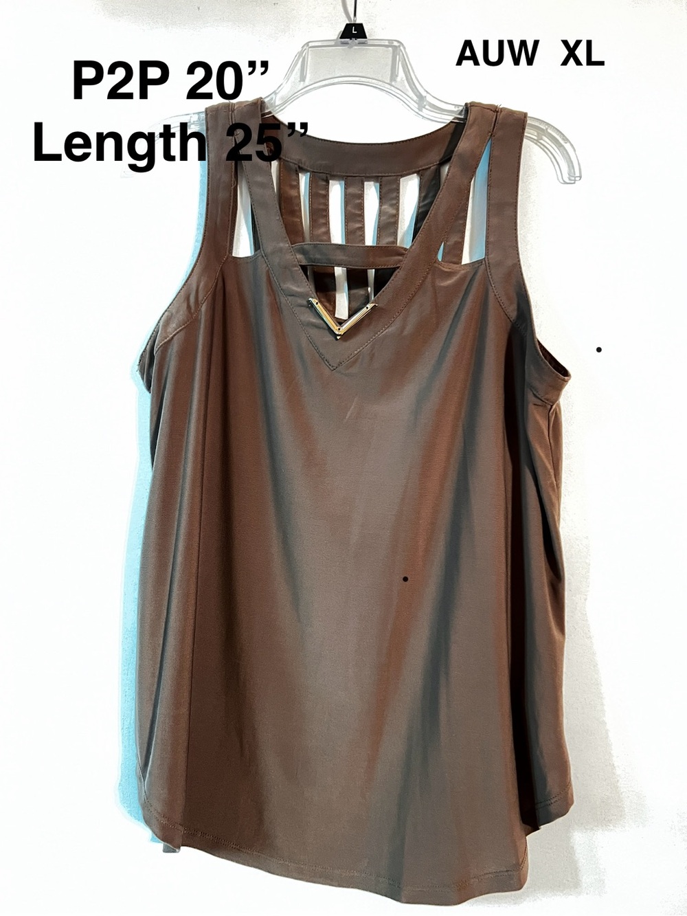 Like New Brown Sleeveless V-Neck Top with Ladder Back Detail XL
